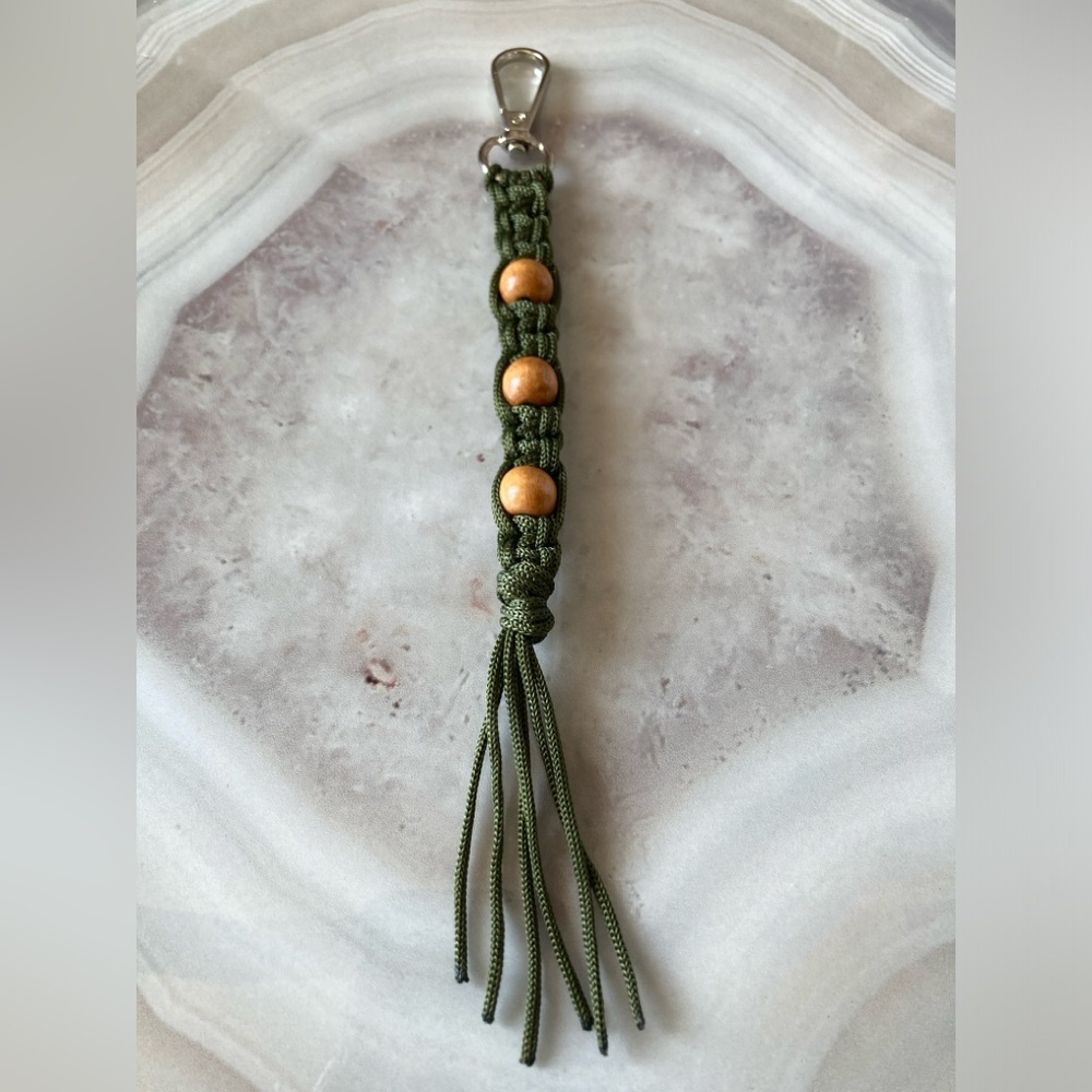 ✨Handmade Macrame & Wood Beaded Keychain